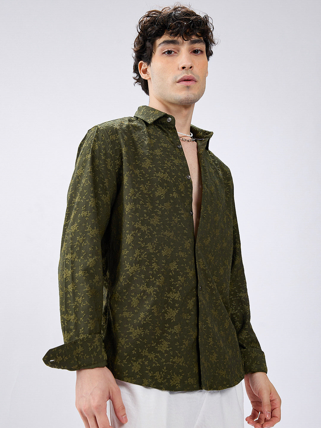 Twilight Green Botanic Veil Embossed Shirt