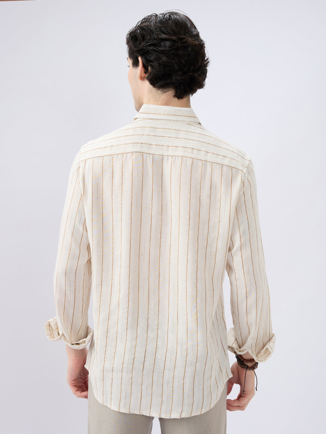 Classic Grainy Beige Striped Linen Blend Shirt
