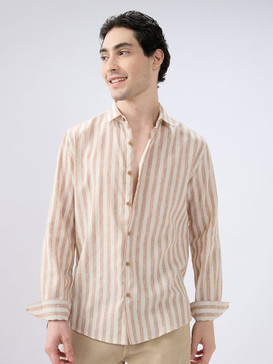 Sand Drift Paneled Stripe Linen Blend Shirt
