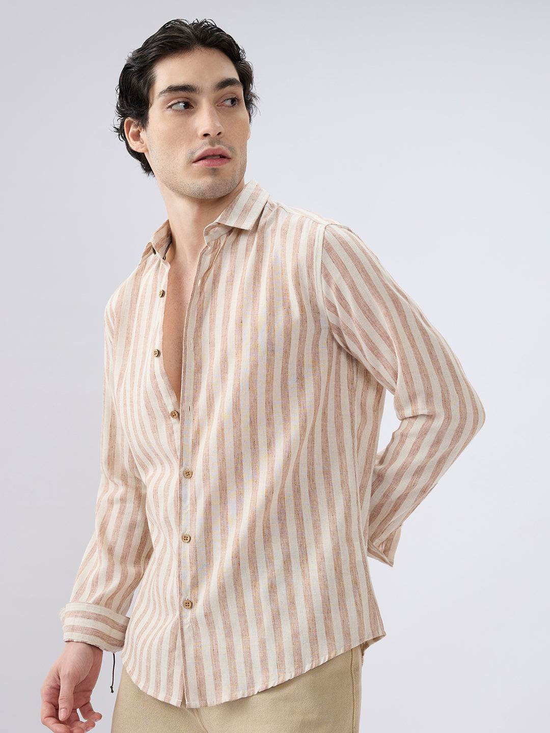 Sand Drift Paneled Stripe Linen Blend Shirt