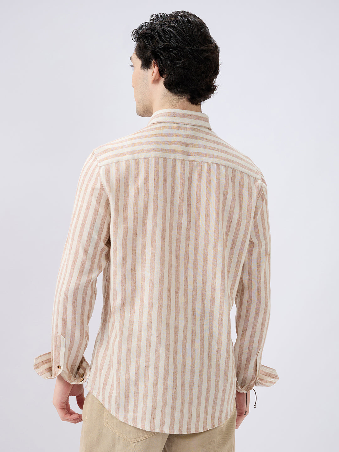 Sand Drift Paneled Stripe Linen Blend Shirt