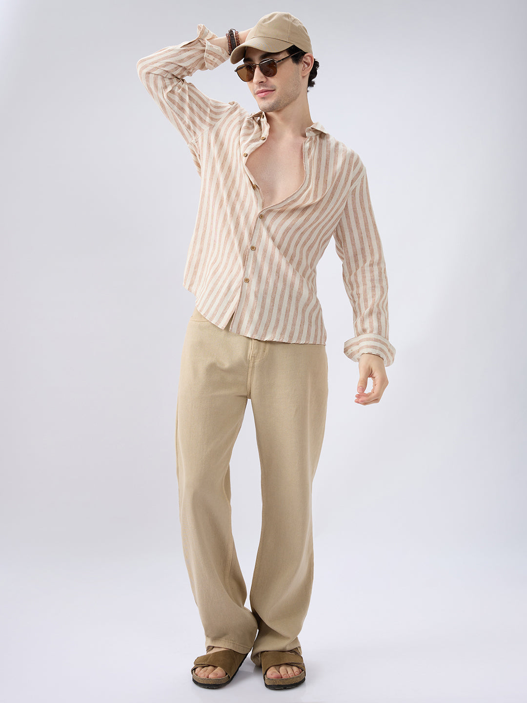 Sand Drift Paneled Stripe Linen Blend Shirt