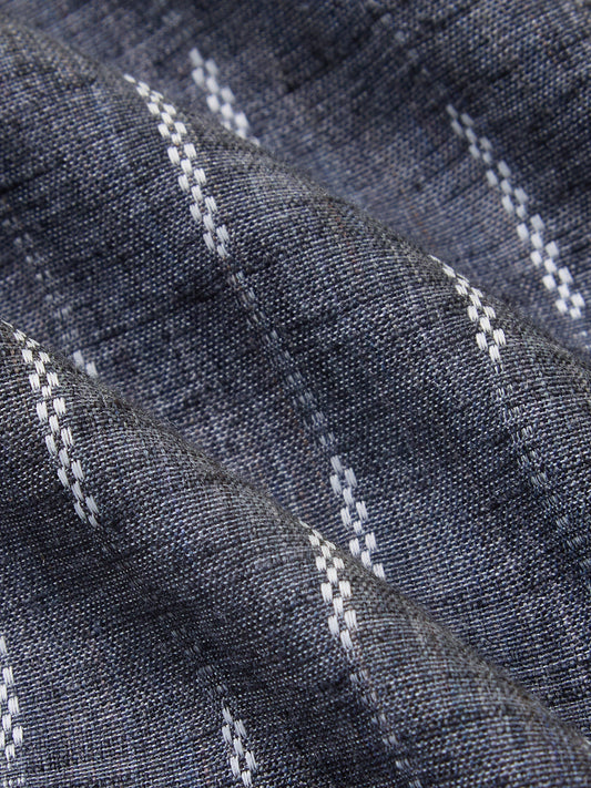 Charcoal Black Shadow-Weft Striped Mandarin Shirt