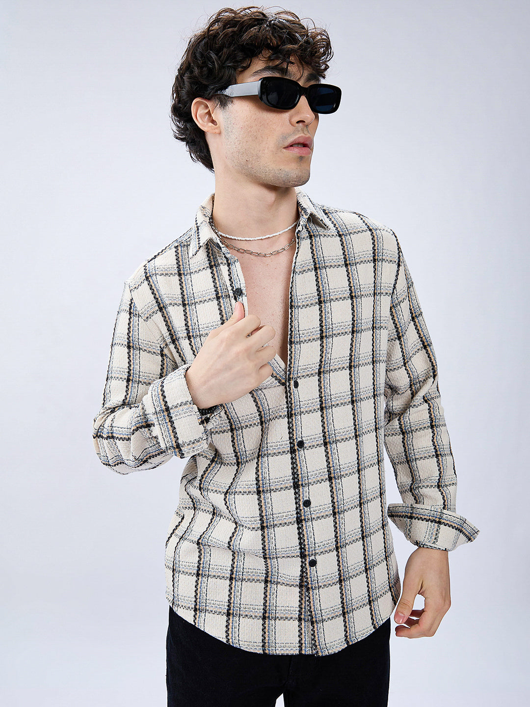 Rustic Crosshatch Plaid Checks Statement Shirt