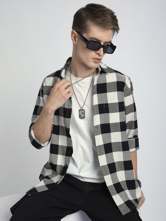 Premium Cotton Monochrome Box Grid Classic Shirt