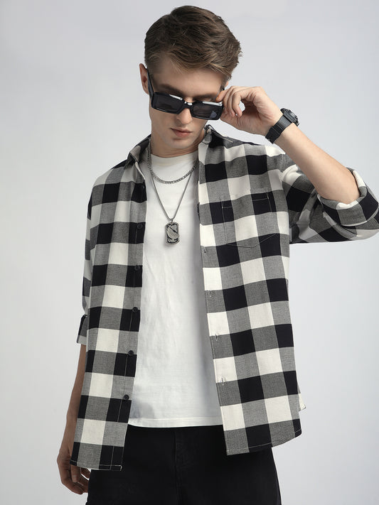 Premium Cotton Monochrome Box Grid Classic Shirt