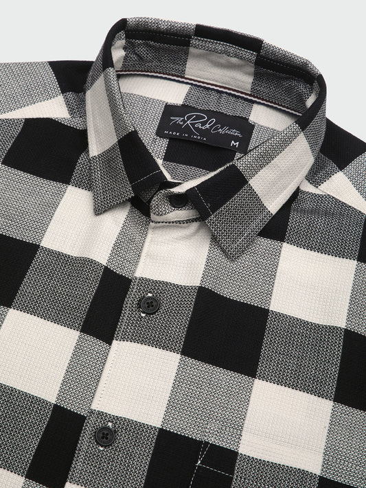 Premium Cotton Monochrome Box Grid Classic Shirt