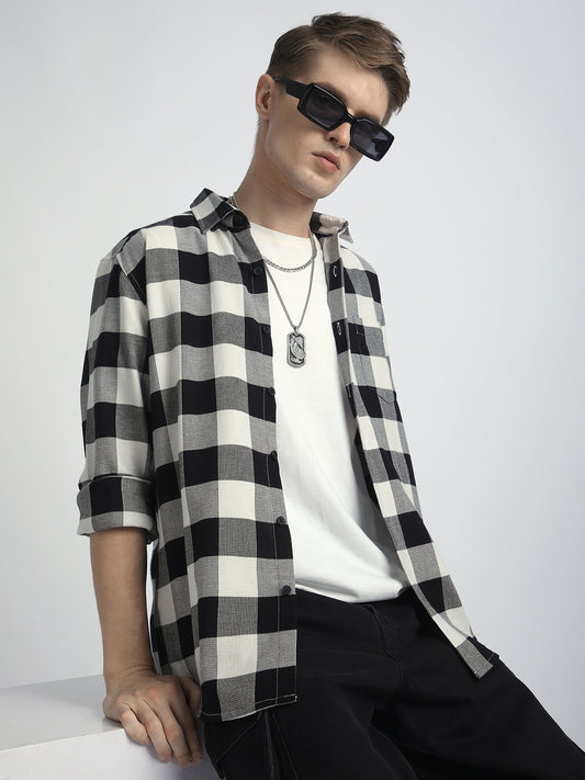 Premium Cotton Monochrome Box Grid Classic Shirt