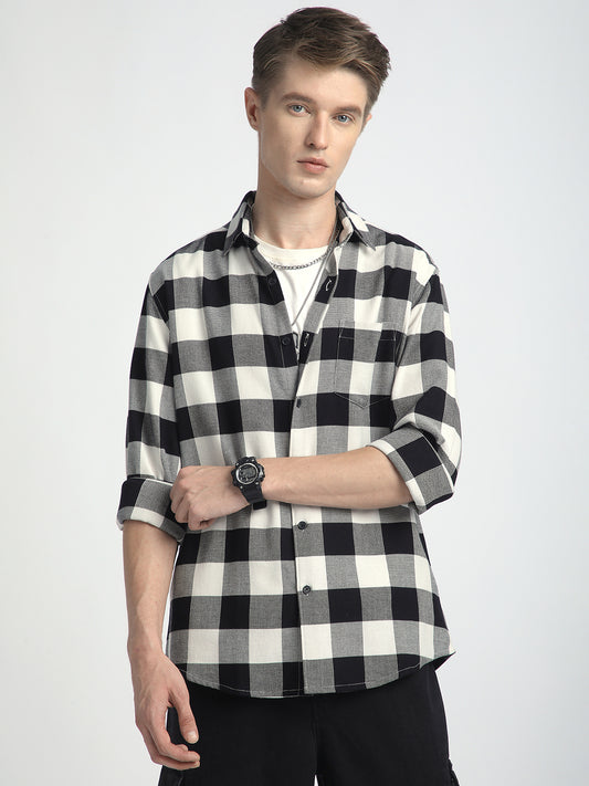 Premium Cotton Monochrome Box Grid Classic Shirt