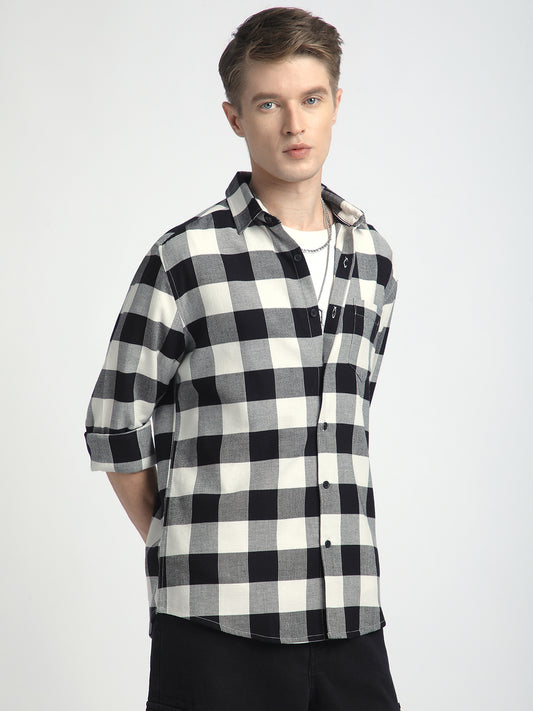 Premium Cotton Monochrome Box Grid Classic Shirt