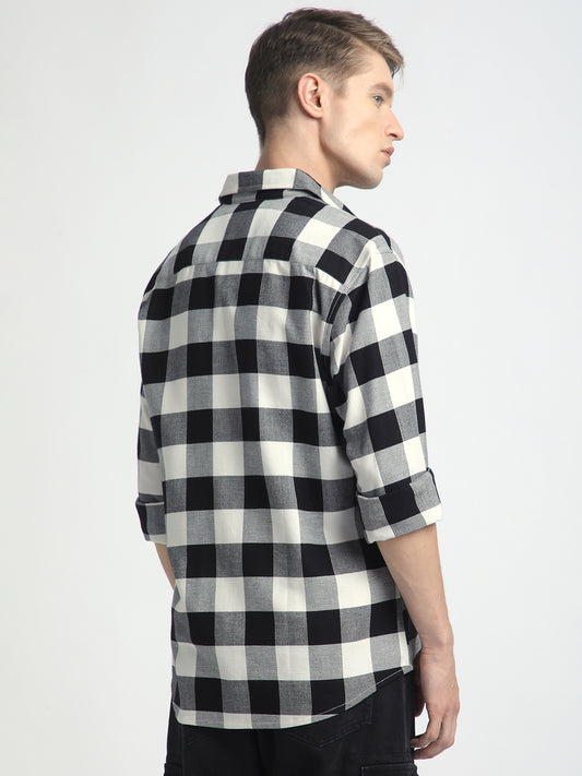 Premium Cotton Monochrome Box Grid Classic Shirt