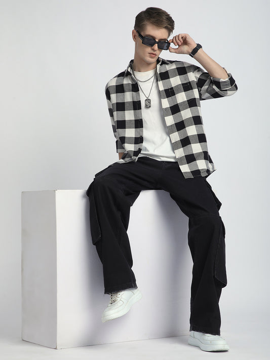 Premium Cotton Monochrome Box Grid Classic Shirt