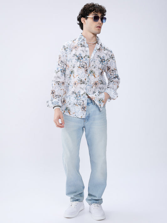 Floral Rush White Checks Canvas Luxe Shirt