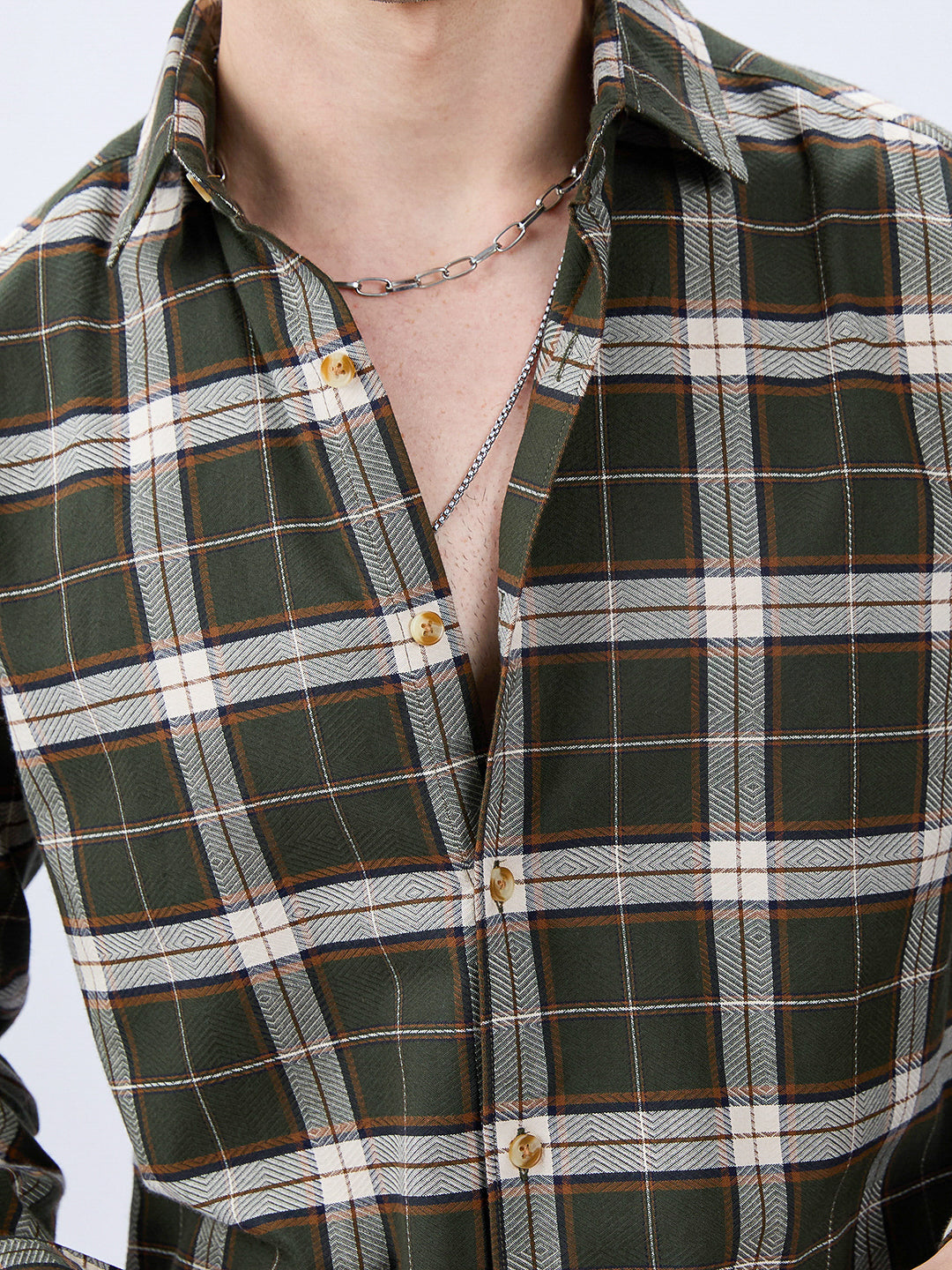 Premium Cotton Rustic Olive Green Frame Grid Checks Shirt