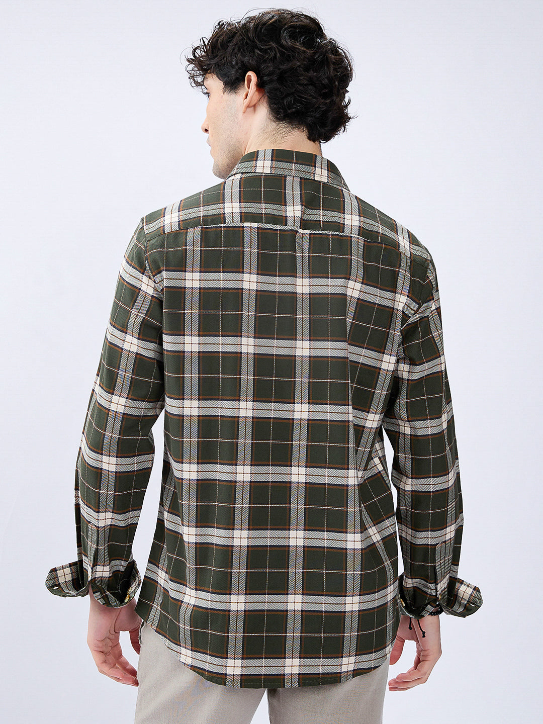 Premium Cotton Rustic Olive Green Frame Grid Checks Shirt