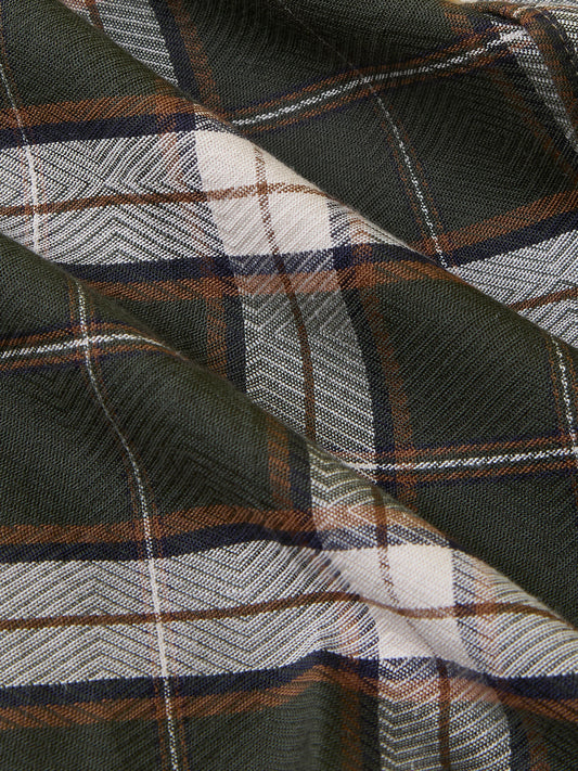 Premium Cotton Rustic Olive Green Frame Grid Checks Shirt