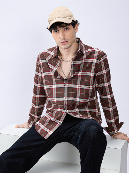 Premium Cotton Elegant Checkmate Brown Shirt