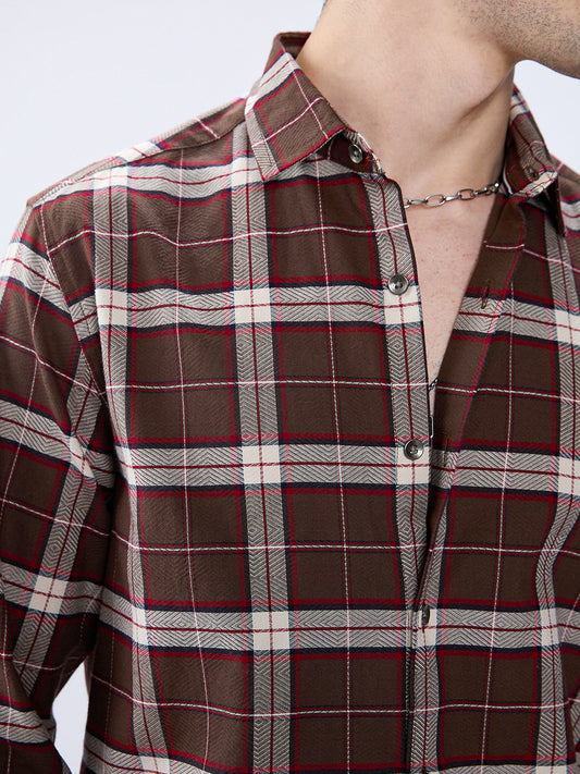 Premium Cotton Elegant Checkmate Brown Shirt
