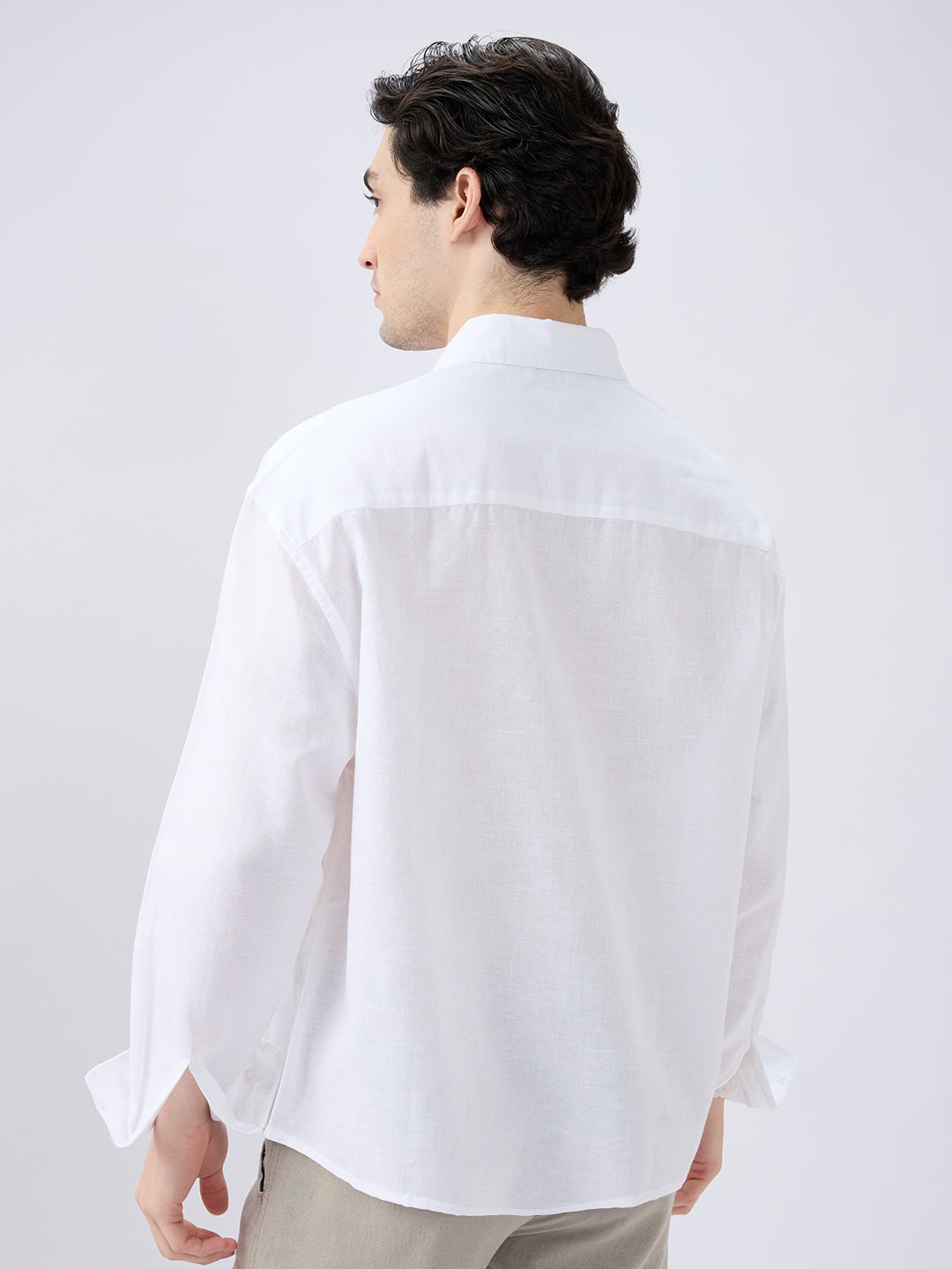 Pristine White Linen Textured Boxy Fit Crop Shirt