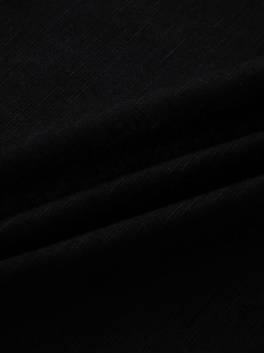 Black Subtle Linen Texture Oversized Crop Shirt