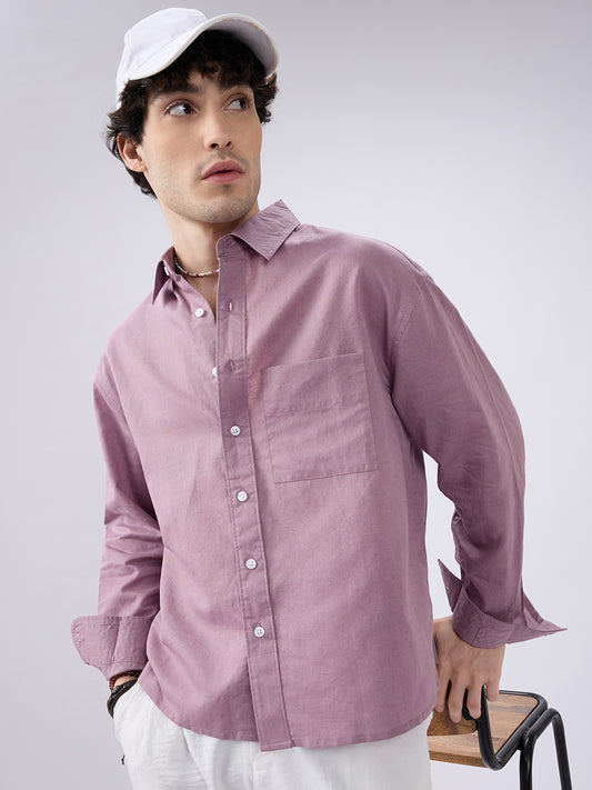 Dusty Mauve Linen Luxe Boxy Fit Crop Shirt