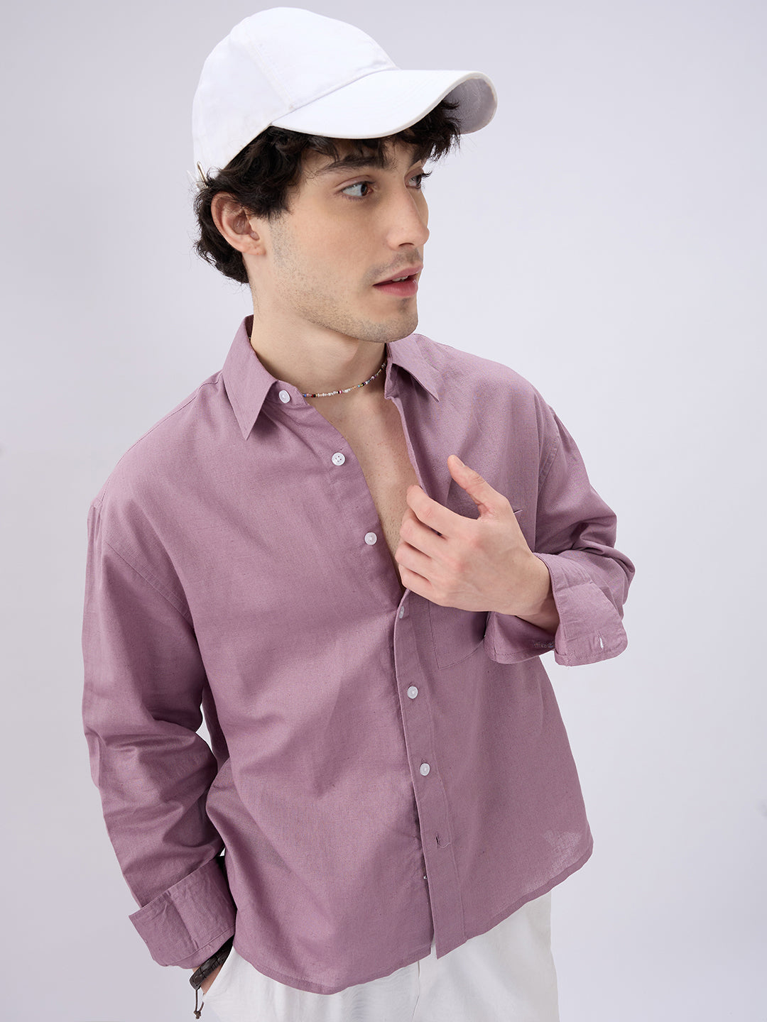 Dusty Mauve Linen Luxe Boxy Fit Crop Shirt