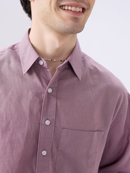 Dusty Mauve Linen Luxe Boxy Fit Crop Shirt