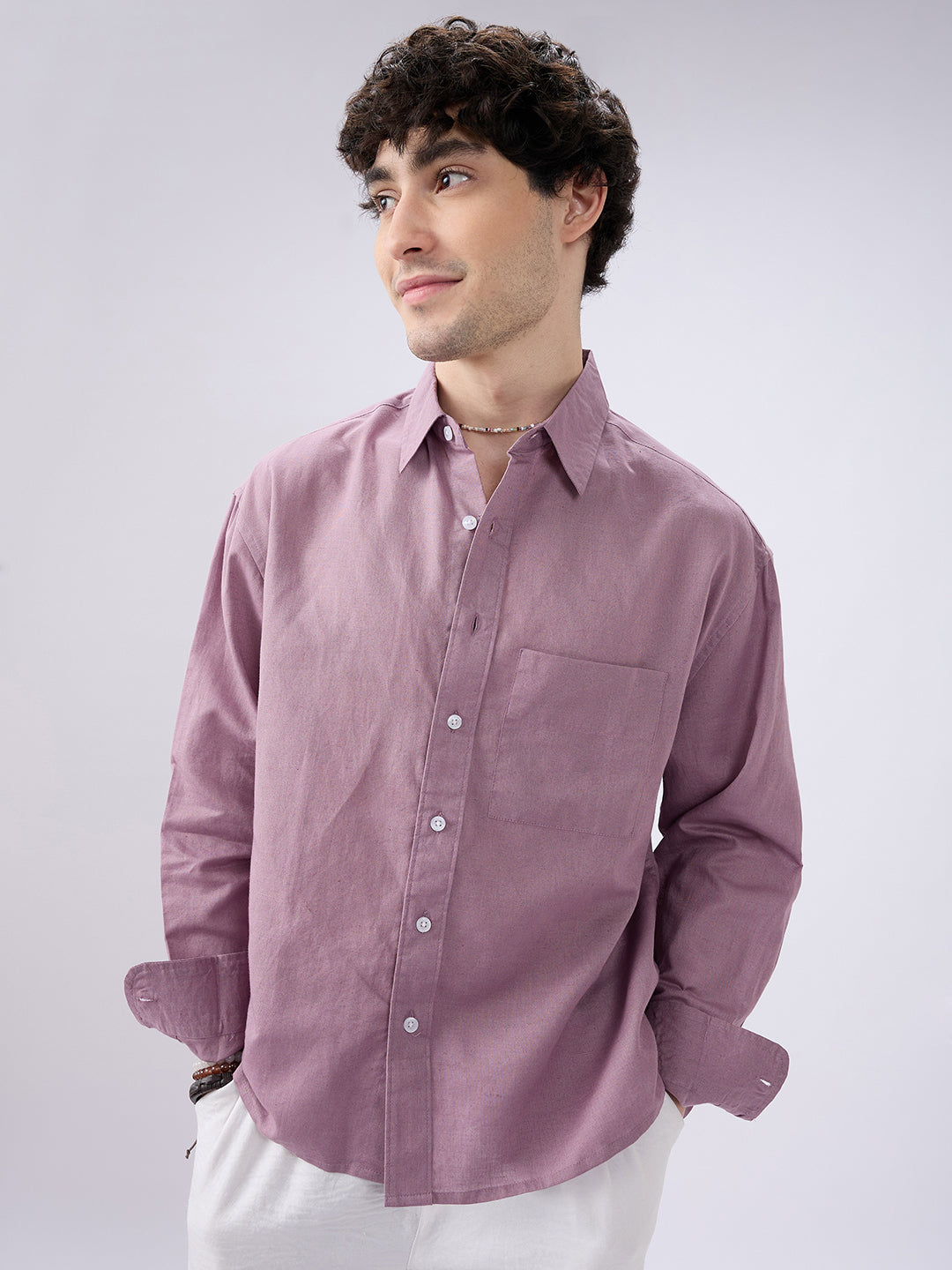 Dusty Mauve Linen Luxe Boxy Fit Crop Shirt