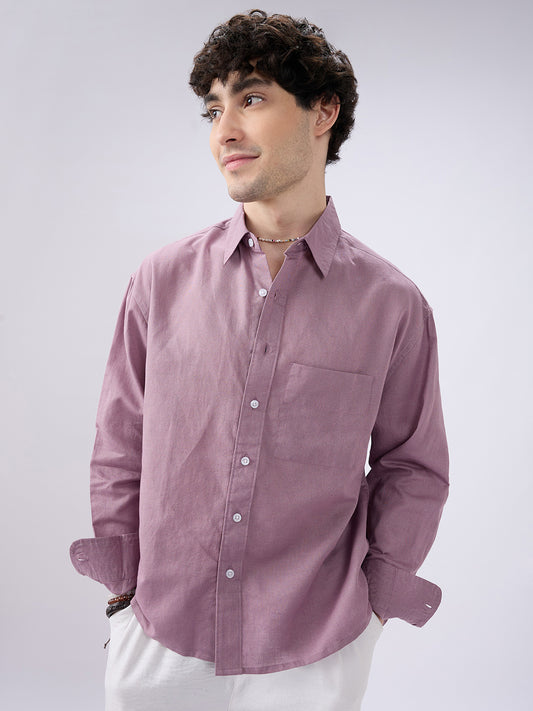Dusty Mauve Linen Luxe Boxy Fit Crop Shirt