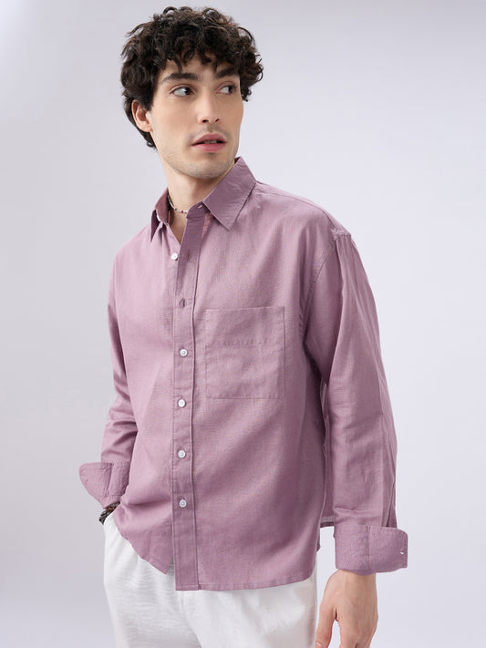 Dusty Mauve Linen Luxe Boxy Fit Crop Shirt