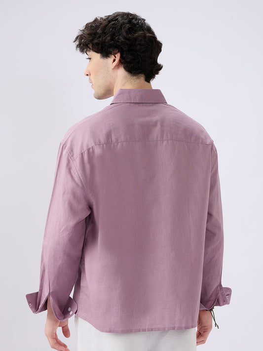 Dusty Mauve Linen Luxe Boxy Fit Crop Shirt