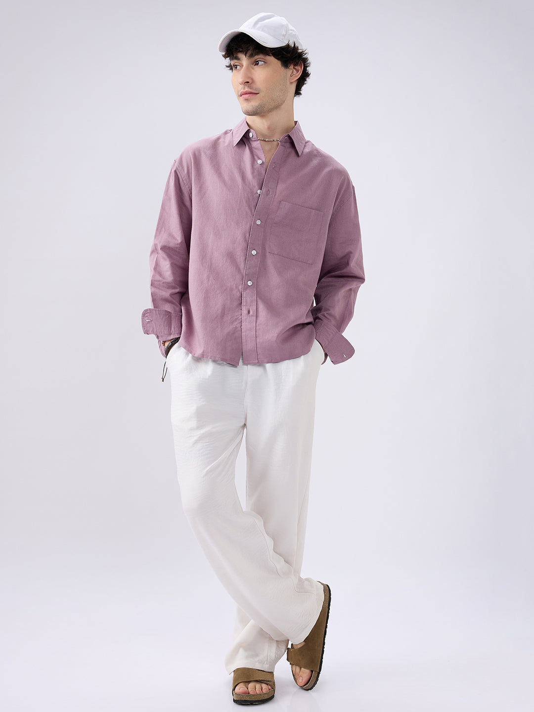 Dusty Mauve Linen Luxe Boxy Fit Crop Shirt
