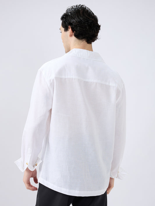 Whiteout Linen Notched Lapel Collar Oversized Shirt