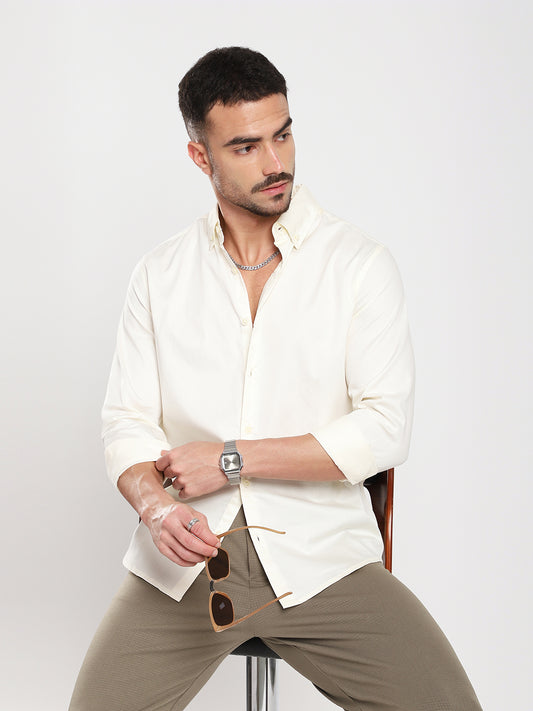 Morning Mist Satin Button-Down Collar Cream Shirt