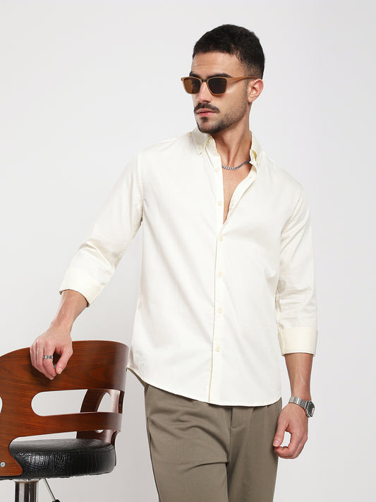 Morning Mist Satin Button-Down Collar Cream Shirt
