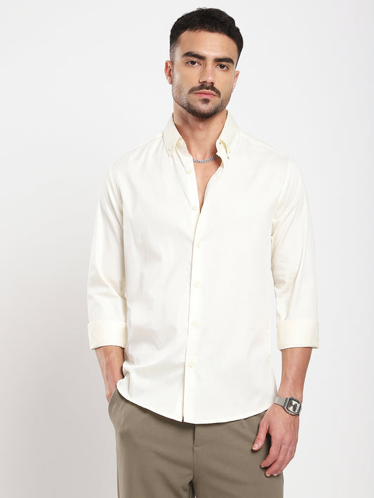 Morning Mist Satin Button-Down Collar Cream Shirt