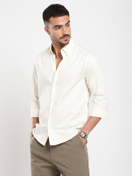Morning Mist Satin Button-Down Collar Cream Shirt