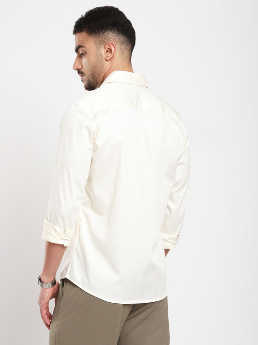 Morning Mist Satin Button-Down Collar Cream Shirt
