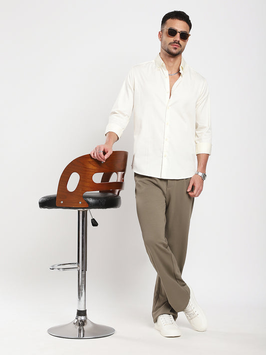 Morning Mist Satin Button-Down Collar Cream Shirt