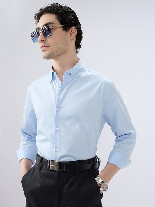 Bluemist Button-Down Collar Satin Shirt