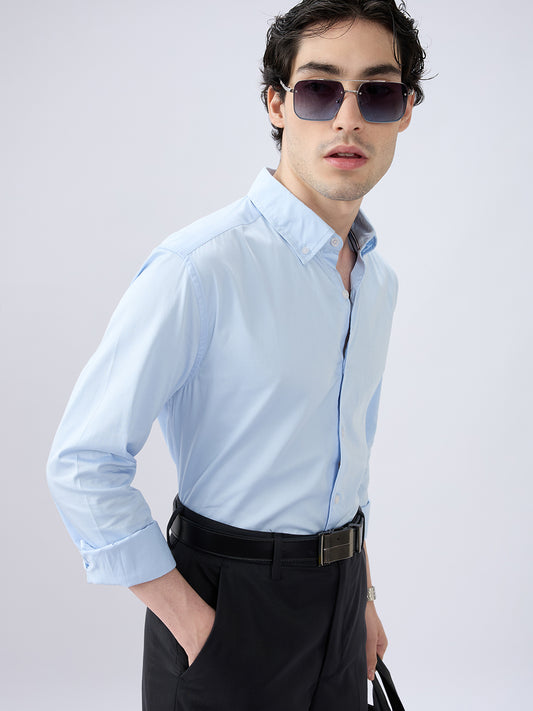 Bluemist Button-Down Collar Satin Shirt