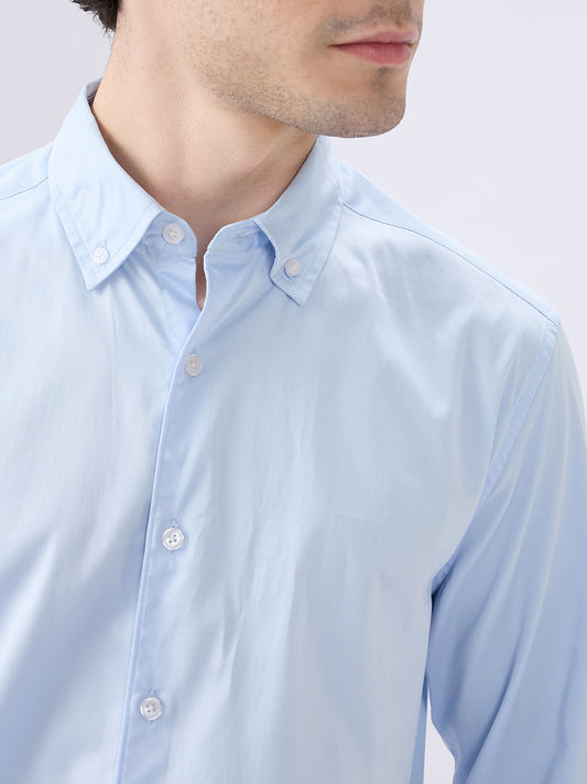 Bluemist Button-Down Collar Satin Shirt