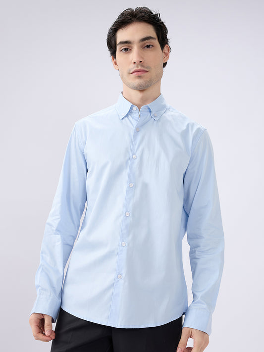 Bluemist Button-Down Collar Satin Shirt