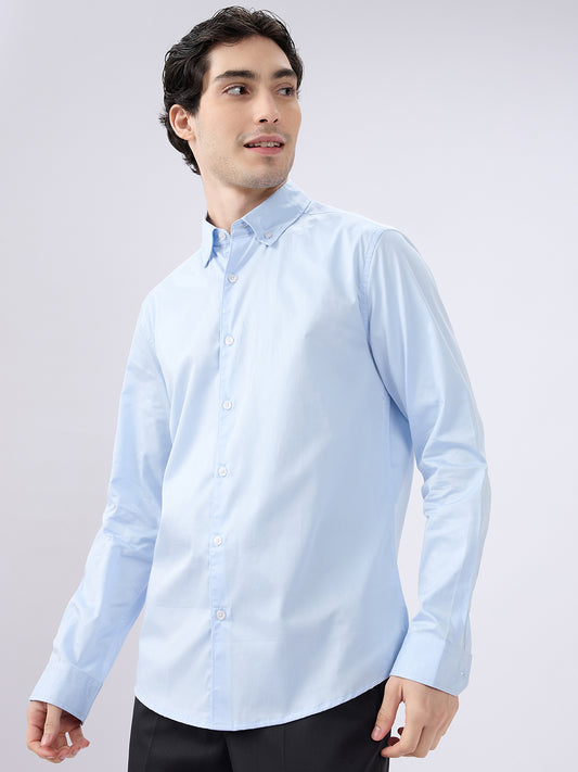 Bluemist Button-Down Collar Satin Shirt