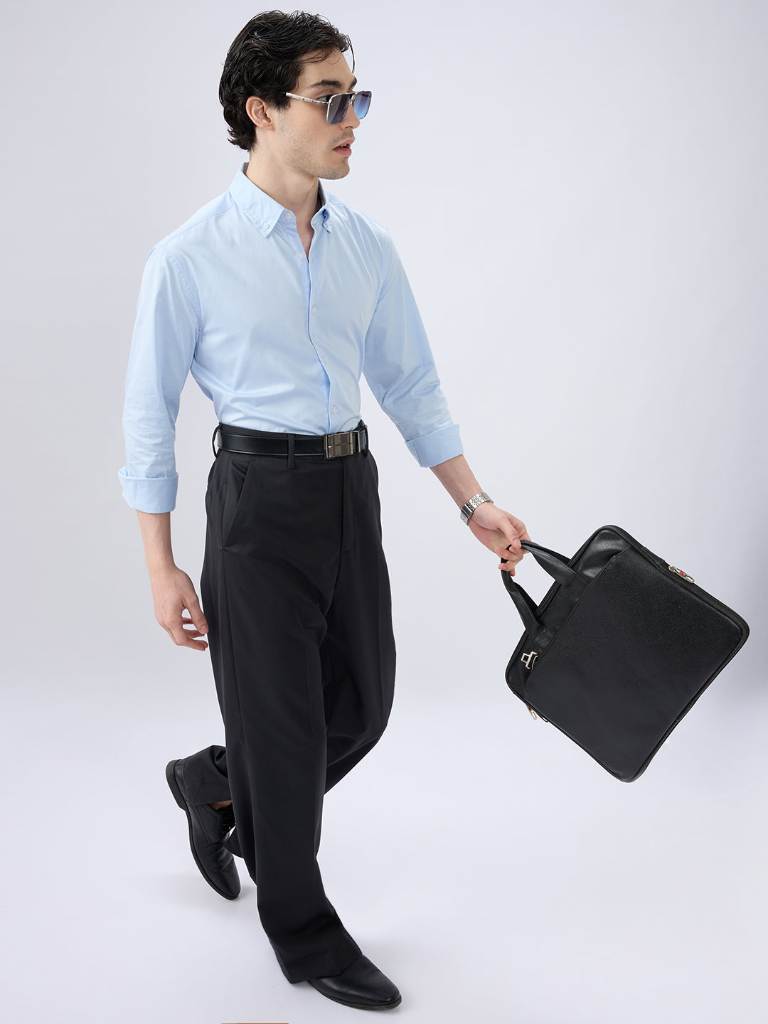 Bluemist Button-Down Collar Satin Shirt