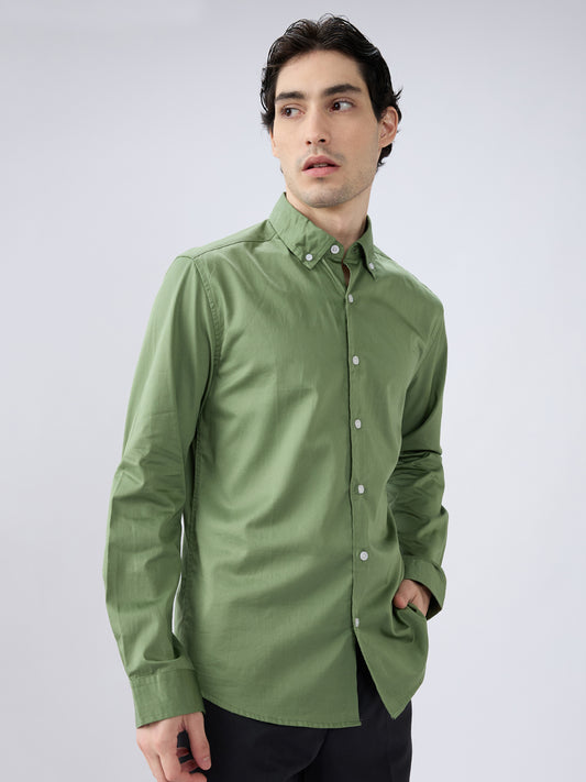 Forest Sheen Luxe Satin Button-down Collar Shirt