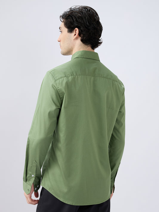 Forest Sheen Luxe Satin Button-down Collar Shirt