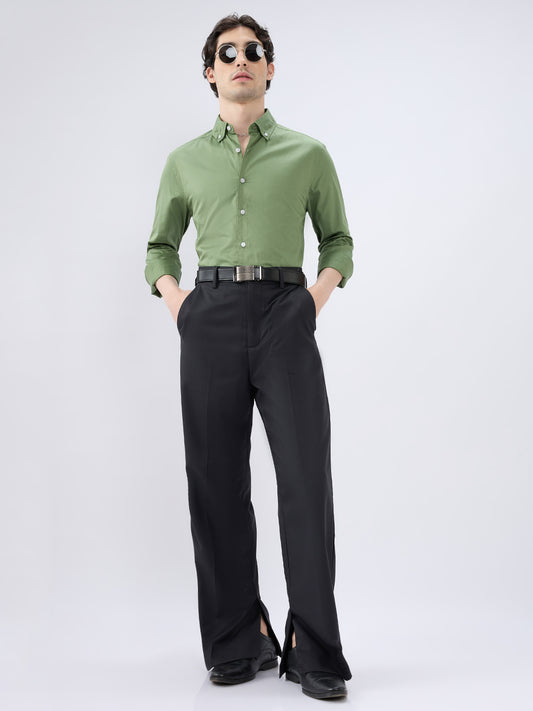 Forest Sheen Luxe Satin Button-down Collar Shirt