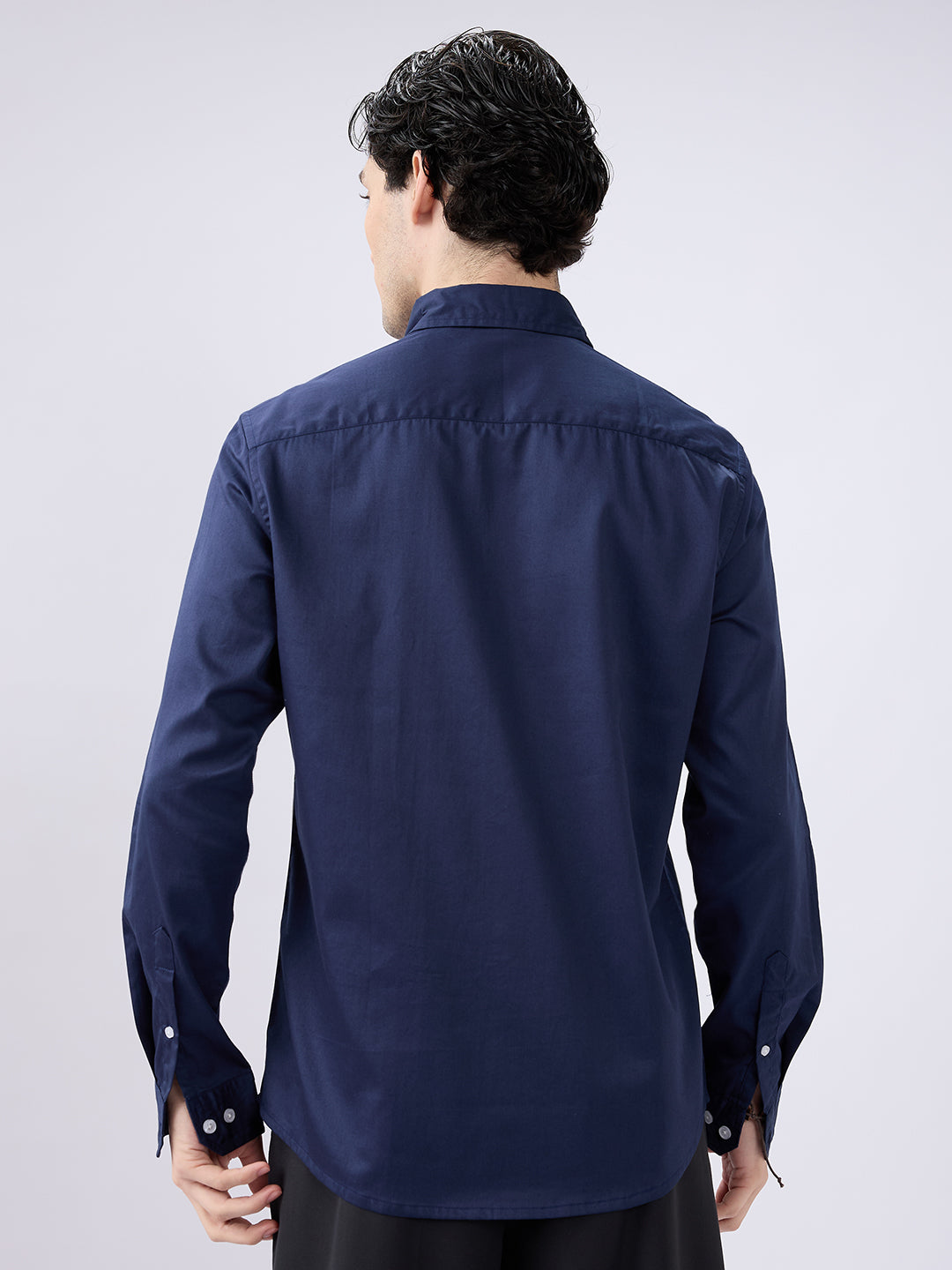 Navy Satin Luxe Button-Down Collar Shirt