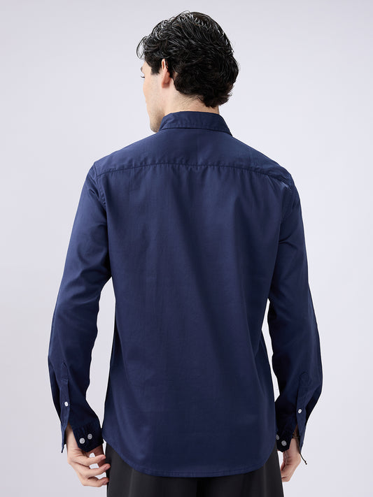 Navy Satin Luxe Button-Down Collar Shirt